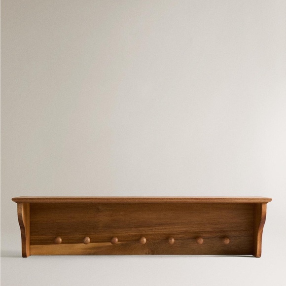 Zara Wooden Wall Shelf with Hooks - Picture 2 of 2